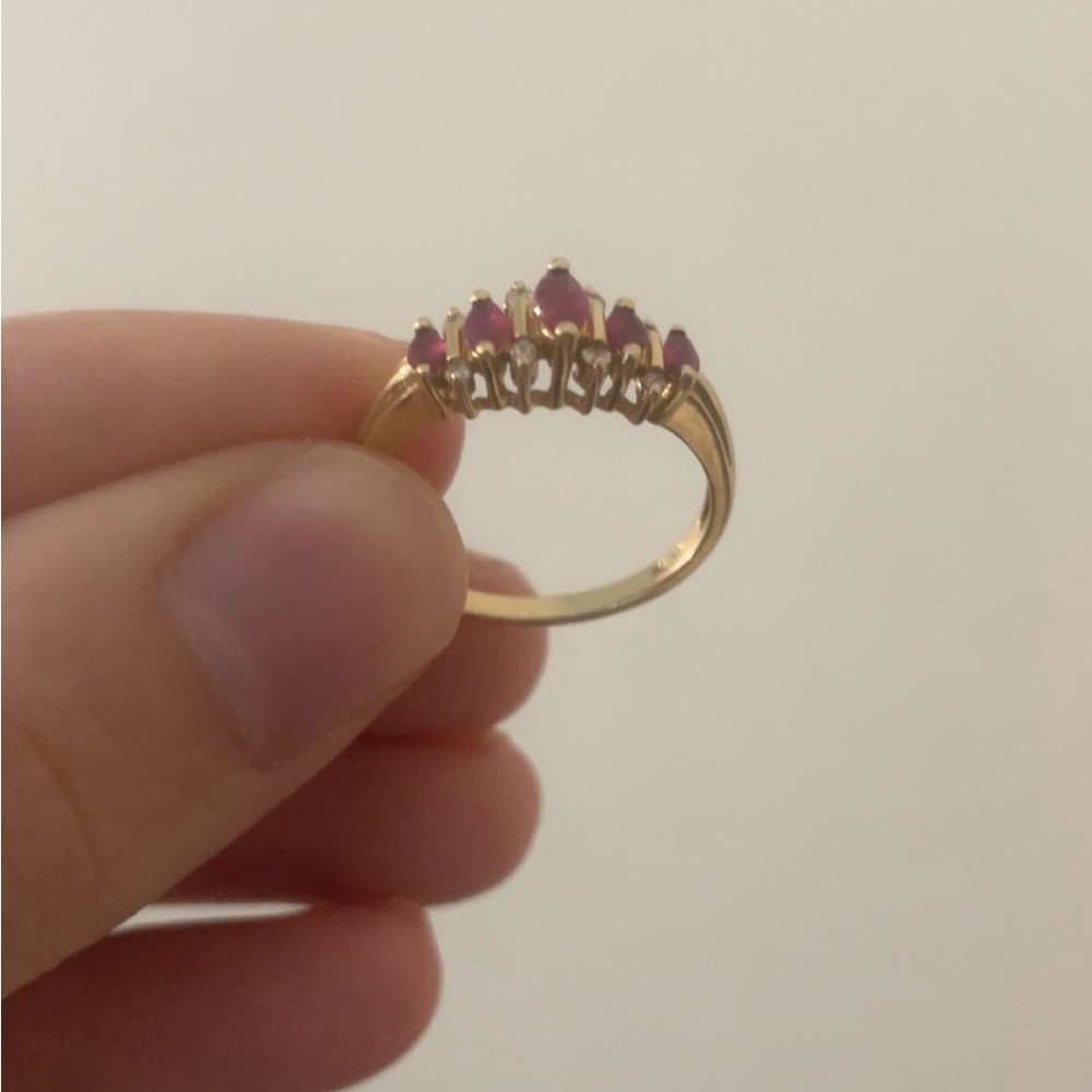 14k Solid Gold Antique Diamond and Pink Gemstone Ring
